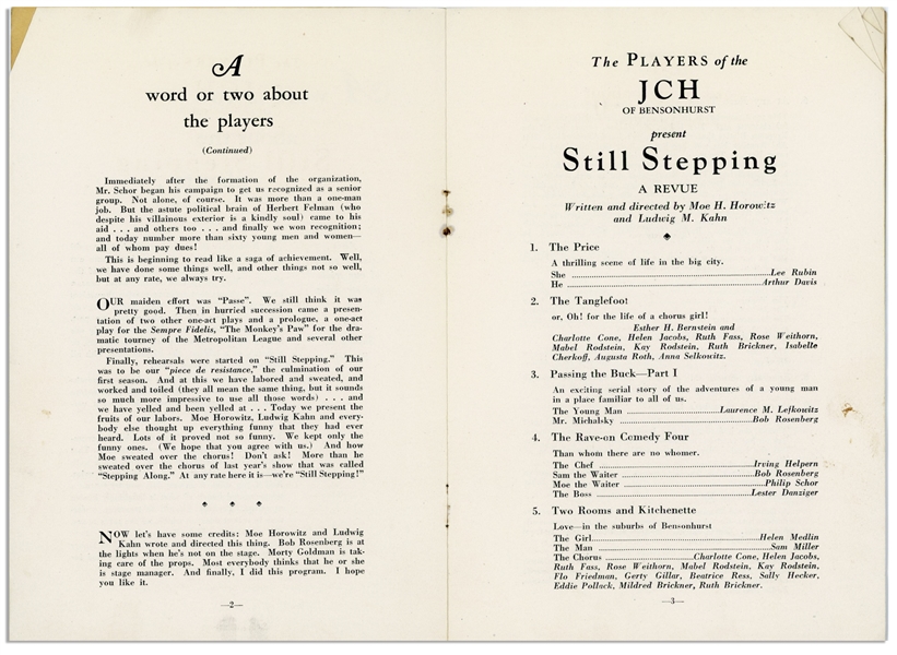 June 16th and 17th, 1928 Theater Program for ''Still Stepping'', Revue Written & Directed by Moe Horowitz -- 8pp. Program Measures 5.5'' x 8'' -- Very Good Condition